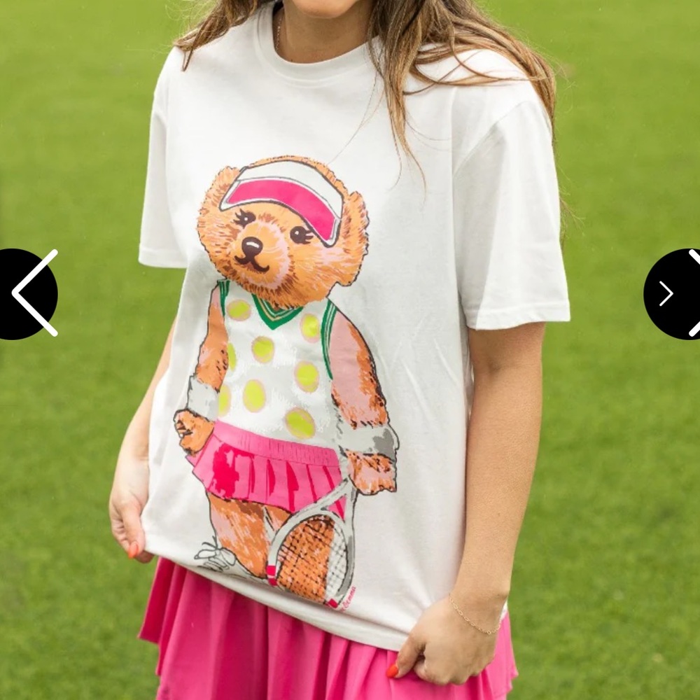 White T-Shirt with Tennis Bear Graphic